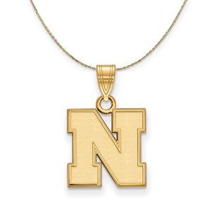 14k Yellow Gold U. of Nebraska Small Initial N Necklace, 22 Inch